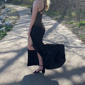 Black one shoulder prom dress